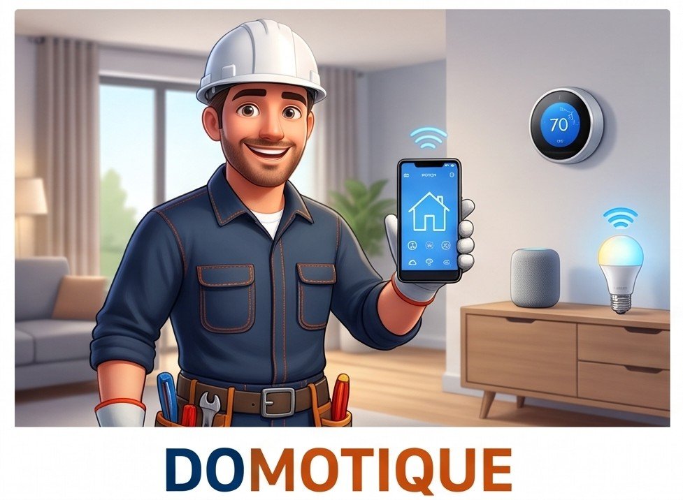 Technicien électricien programmant de la domotique