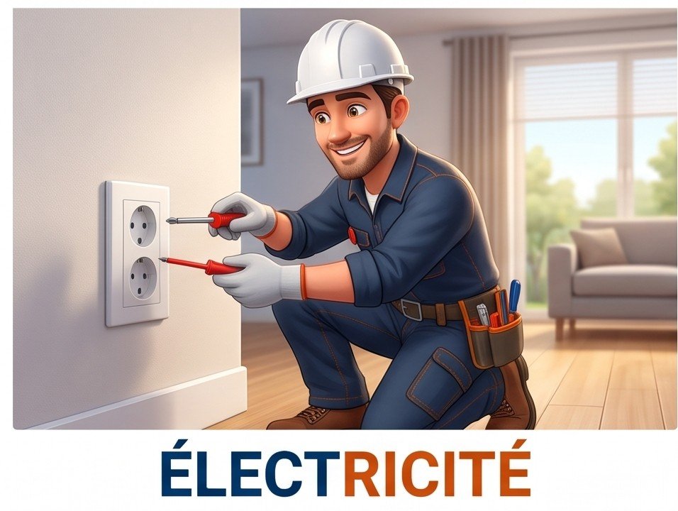 Technicien électricien réparant une prise électrique