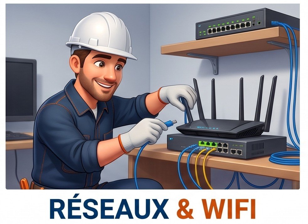 Technicien électricien branchant un réseau Ethernet